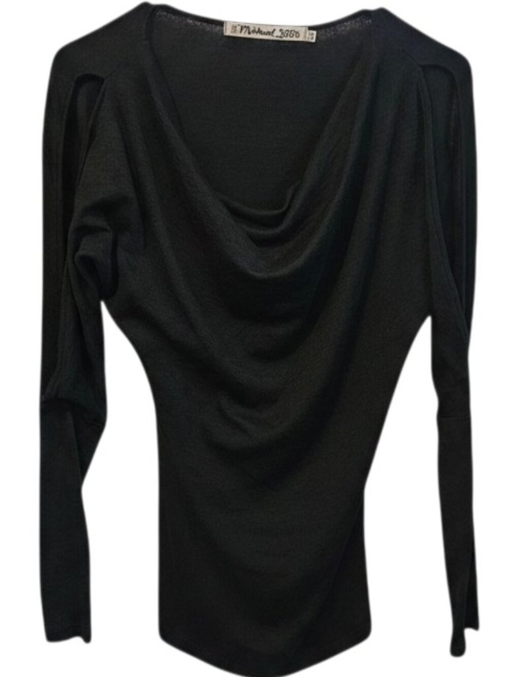 Michael Stars OS The Original Tee Long Split Sleeve Cowel Neck Black Women's Top